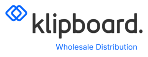 klipboard logo with black and blue text on transparent background